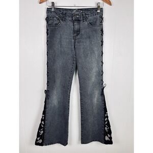 Vintage Y2K Mudd Jeans Youth 14 Slim 27x29 Lace Up Flare Low Rise Embroidered‎